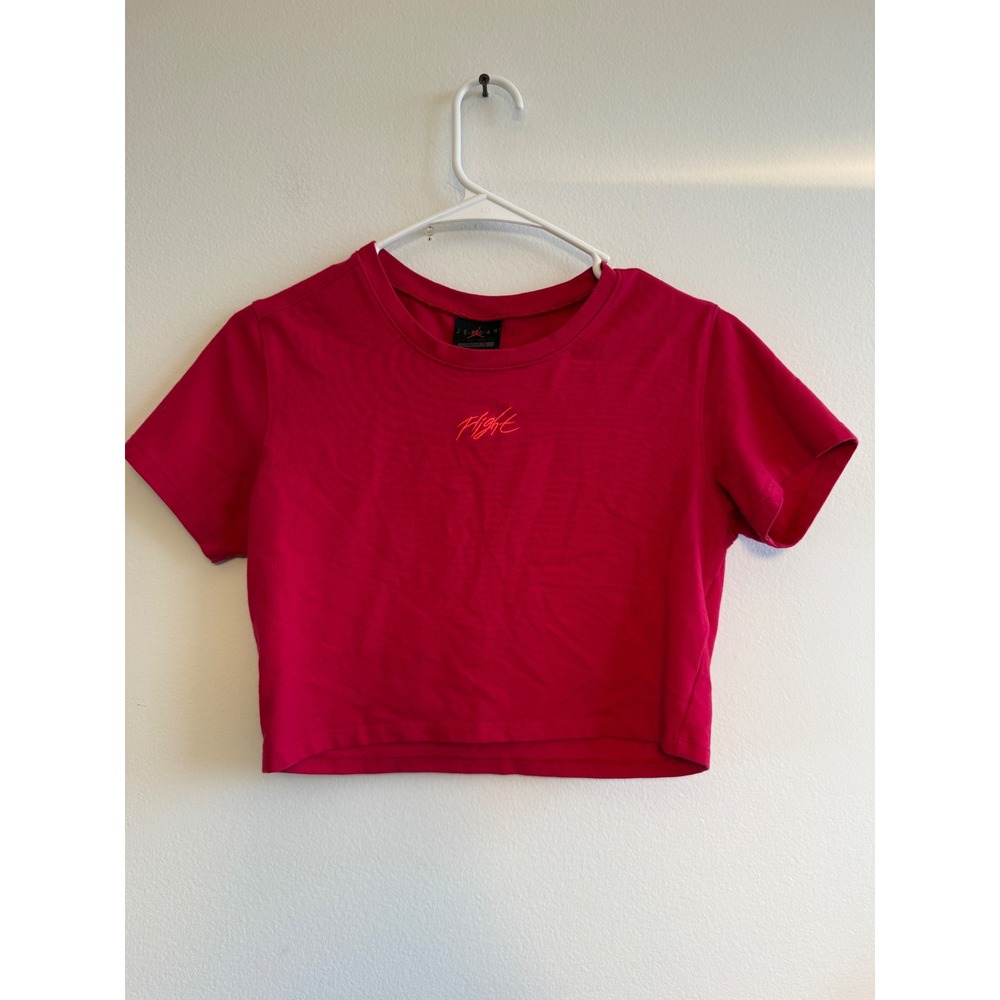 Jordan Flight Womens Red Cropped T-Shirt Tight Fit Short Sleeve Logo M 3369